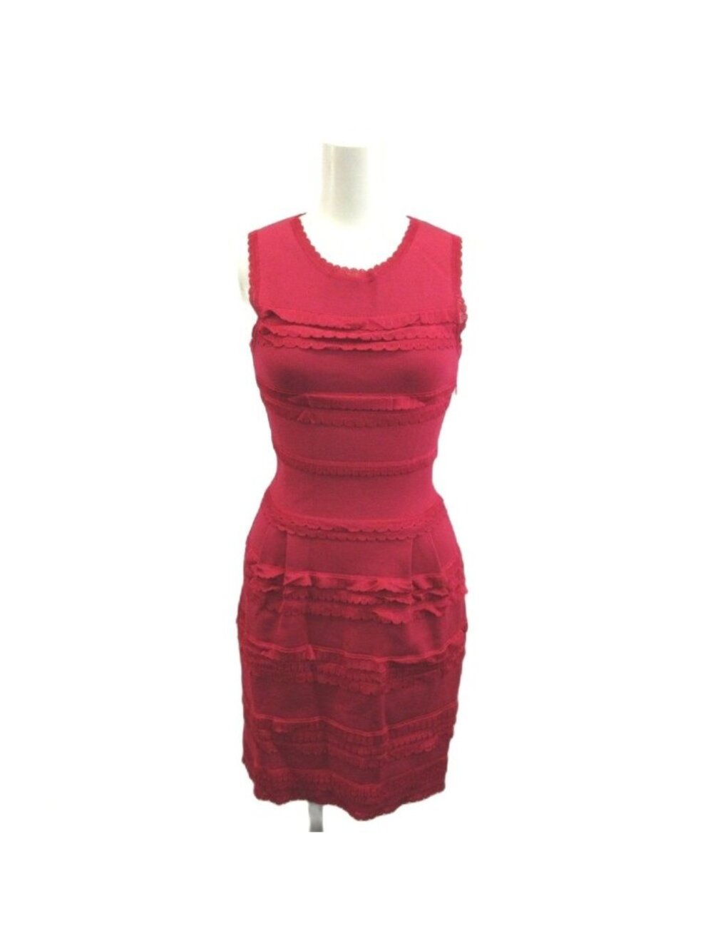 Dior Summer Knit Dress 36 Pink Sleeveless Round Neck Ruffle Knee Length Midi YU